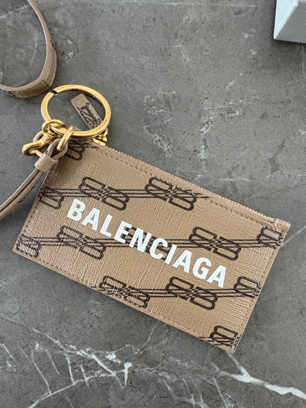 Balenciaga Tan and Black Logo Wristlet Card Holder